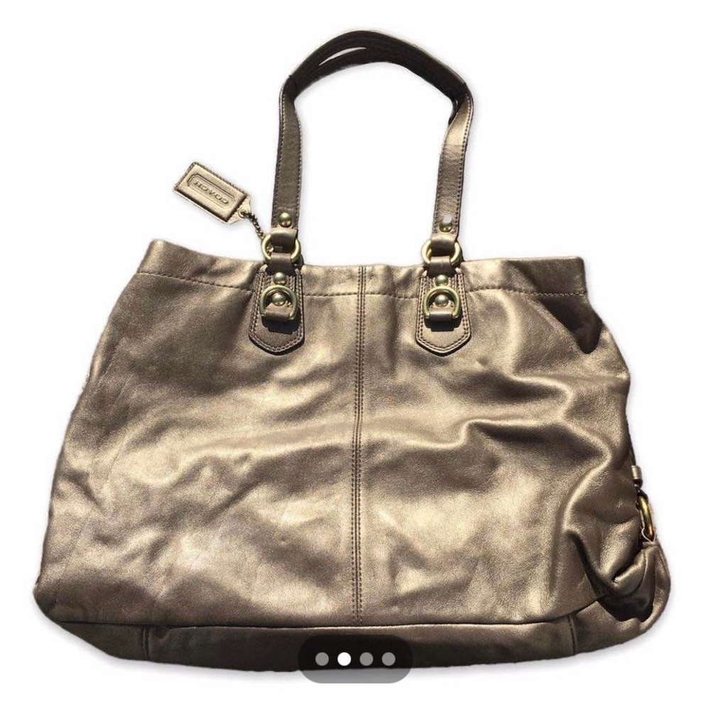COACH Ashley Metallic Bronze Leather Carryall Satchel Bag (F15513) — NWOT - Picture 3 of 10